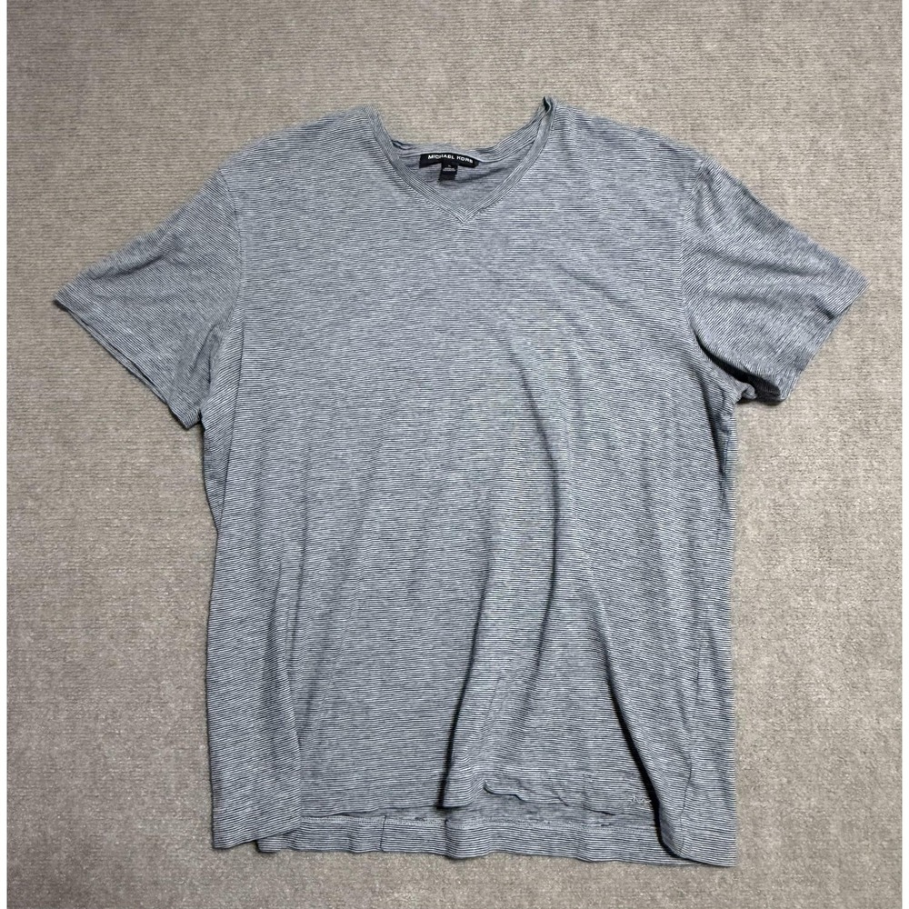 Michael Kors Shirt Mens XL Gray Microstripe Casual Crewneck Tee MK Logo Cotton